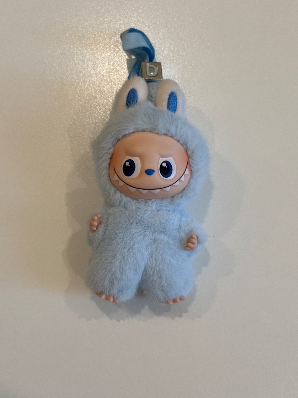 D light blue mini Labubu keychain